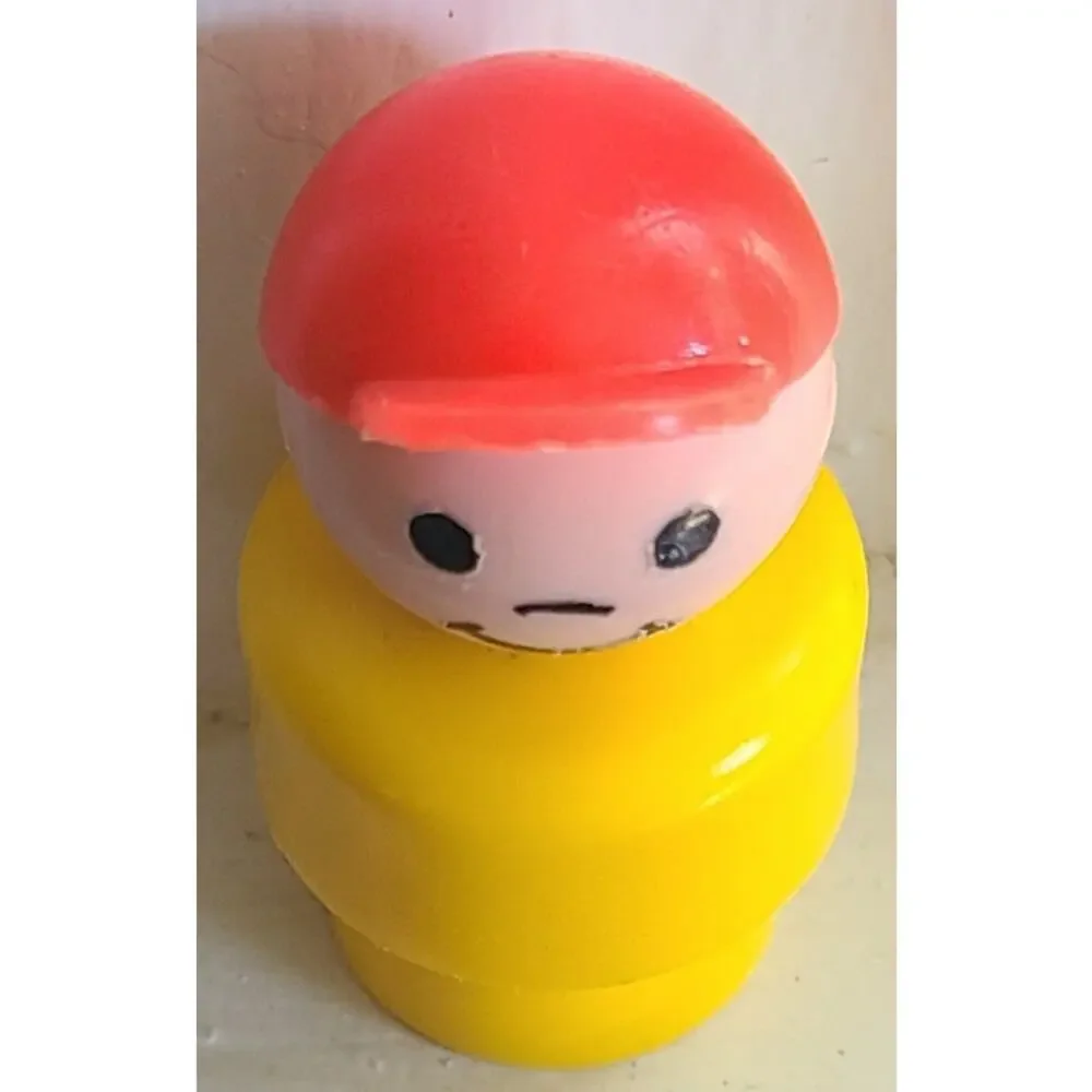Vintage Fisher Price Toy Little People Boy Baseball Hat Red Yellow 80's